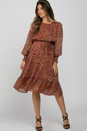 Rust Floral Long Sleeve Maternity Midi Dress