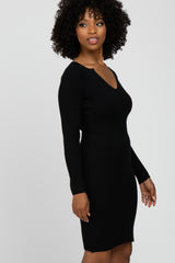 Black Fitted Ribbed Knit Dress