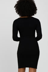 Black Fitted Ribbed Knit Dress