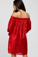 Red Sequin Off Shoulder Dress