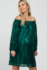 Green Sequin Off Shoulder Maternity Dress