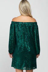 Green Sequin Off Shoulder Maternity Dress