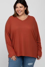 Rust Soft Knit Long Dolman Sleeve Plus Top