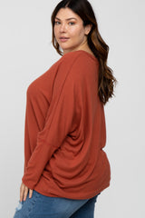 Rust Soft Knit Long Dolman Sleeve Plus Top