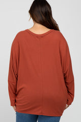 Rust Soft Knit Long Dolman Sleeve Plus Top