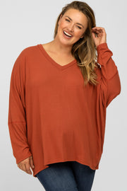 Rust Soft Knit Long Dolman Sleeve Plus Maternity Top