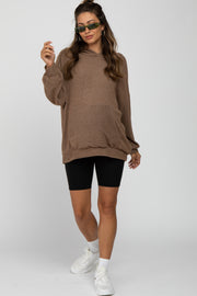 Mocha Brushed Ribbed Maternity Hooded Top