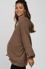 Mocha Brushed Ribbed Maternity Hooded Top