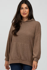 Mocha Brushed Ribbed Hooded Top