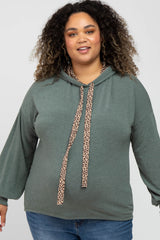 Olive Animal Print Drawstring Maternity Plus Hooded Top