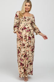 Ivory Floral Smocked Bust Maternity Maxi Dress