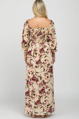 Ivory Floral Smocked Bust Maternity Maxi Dress