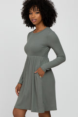 Grey Ribbed Knit Long Sleeve Dress