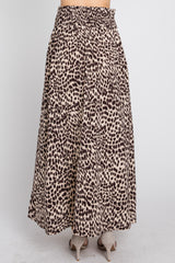 Brown Satin Leopard Drawstring Maxi Skirt