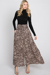 Brown Satin Leopard Drawstring Maxi Skirt