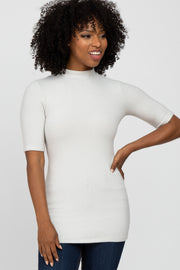 Cream Soft Brushed Knit Mock Neck Top