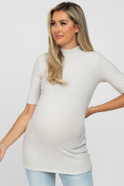 Cream Soft Brushed Knit Mock Neck Maternity Top