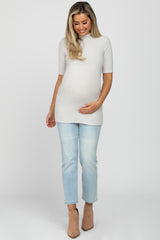 Cream Soft Brushed Knit Mock Neck Maternity Top