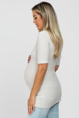 Cream Soft Brushed Knit Mock Neck Maternity Top