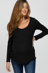 Black Brushed Button Front Maternity Top