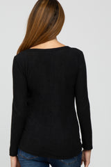 Black Brushed Button Front Maternity Top