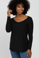 Black Brushed Button Front Maternity Top