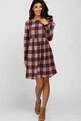 Burgundy Plaid Knit Maternity Dress