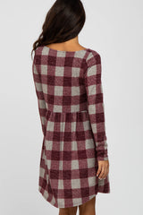 Burgundy Plaid Knit Dress