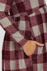 Burgundy Plaid Knit Maternity Dress