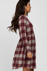 Burgundy Plaid Knit Dress