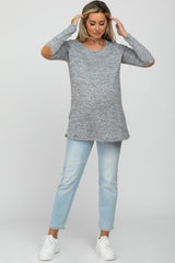 Heather Grey Elbow Patch Maternity Top