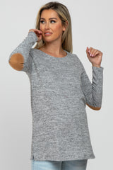 Heather Grey Elbow Patch Maternity Top