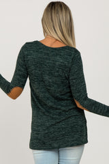 Forest Green Heather Elbow Patch Maternity Top