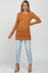 Camel Soft Knit Ruched Maternity Top