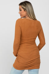 Camel Soft Knit Ruched Maternity Top