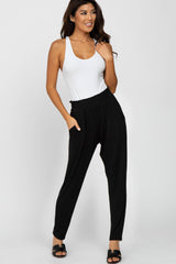 Black Ruffle Waist Maternity Pants