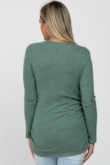 Mint Soft Knit Button Shoulder Ruched Side Maternity Top