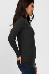 Forest Green Ribbed Long Sleeve Mock Neck Top