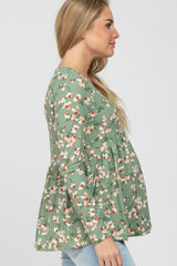 Light Olive Ribbed Floral Babydoll Maternity Top