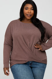 Rust Ribbed Twist Front Plus Top