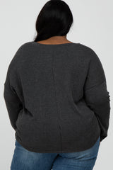 Charcoal Ribbed Twist Front Plus Top