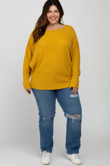 Yellow Brushed Waffle Knit Dolman Plus Top