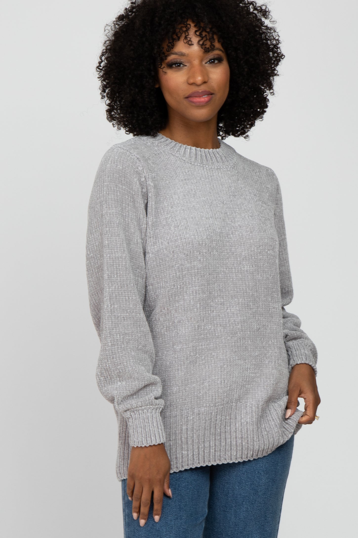 Heather Grey Chenille Knit Maternity Sweater– PinkBlush