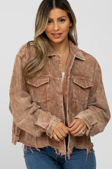 Taupe Corduroy Distressed Hem Cropped Maternity Jacket