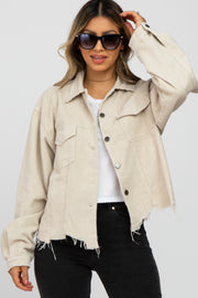 Beige Corduroy Distressed Hem Cropped Jacket