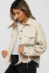 Beige Corduroy Distressed Hem Cropped Jacket