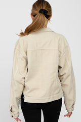 Beige Corduroy Distressed Hem Cropped Maternity Jacket