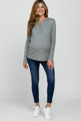 Heather Grey Soft Knit Maternity Long Sleeve Top