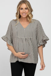 Black Plaid Ruffle Sleeve Maternity Top