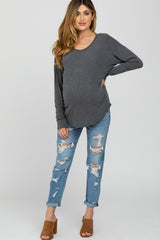 Charcoal Cutout Back Long Sleeve Maternity Top